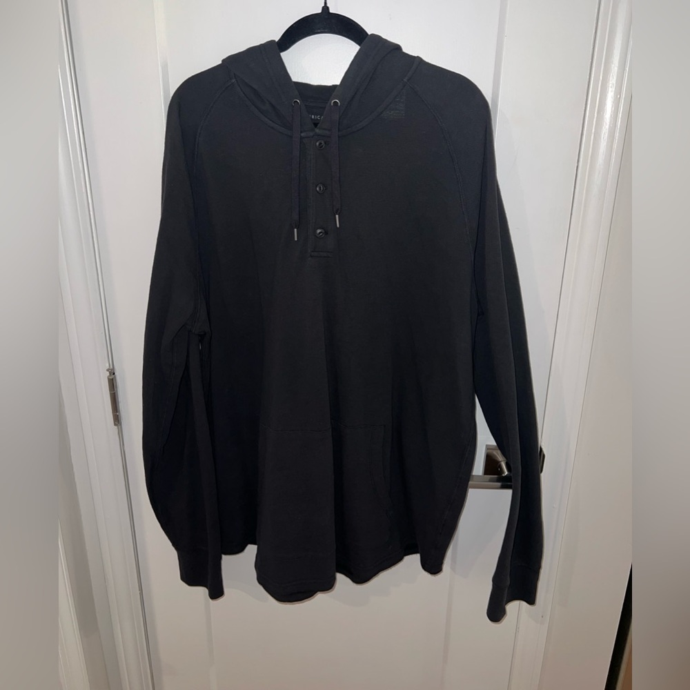 American Eagle Outfitters Black Hooded Henley Sweatshirt